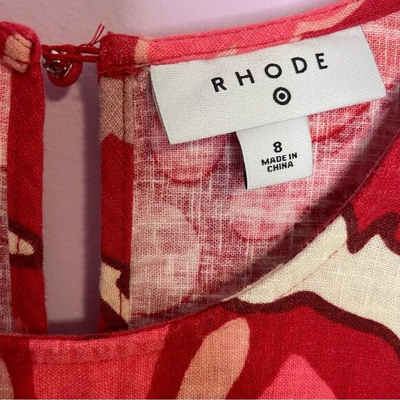 Rhode x Target Midi Dress Red Zinnia Print Boho Bell Sleeve Ruffle Casual Size 8 - Picture 9 of 12